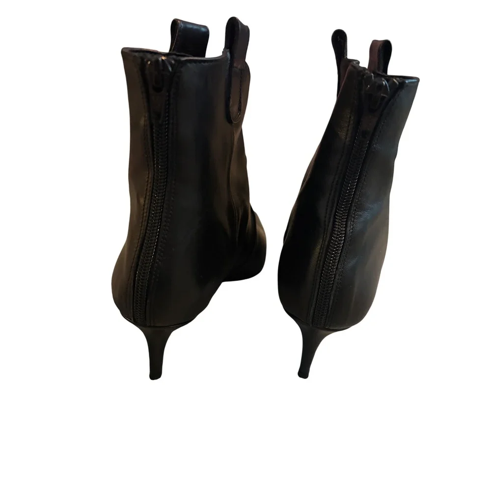 Marc Ellis Black‎ Leather Ankle Boots Pointed Toe Kitten Heel Western Inspired